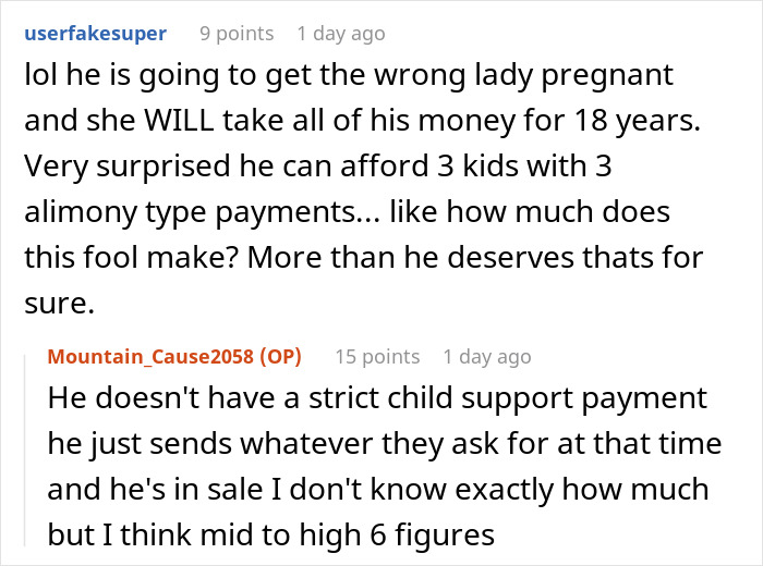 Screenshot of a Reddit conversation discussing a man with 4 kids from 4 different women and child support payments. Screenshot of a Reddit conversation discussing a man with 4 kids from 4 different women and child support payments.