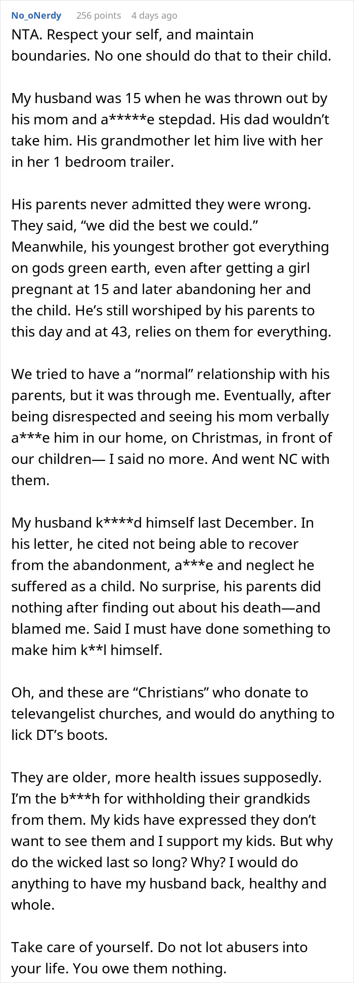 Comment about parents kicked out teen describing family neglect, abuse, and emotional impact with advice on self-care. Comment about parents kicked out teen describing family neglect, abuse, and emotional impact with advice on self-care.