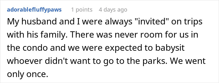 Comment sharing a family separate drive Disneyland experience, describing feeling excluded during trips to the parks. Comment sharing a family separate drive Disneyland experience, describing feeling excluded during trips to the parks.
