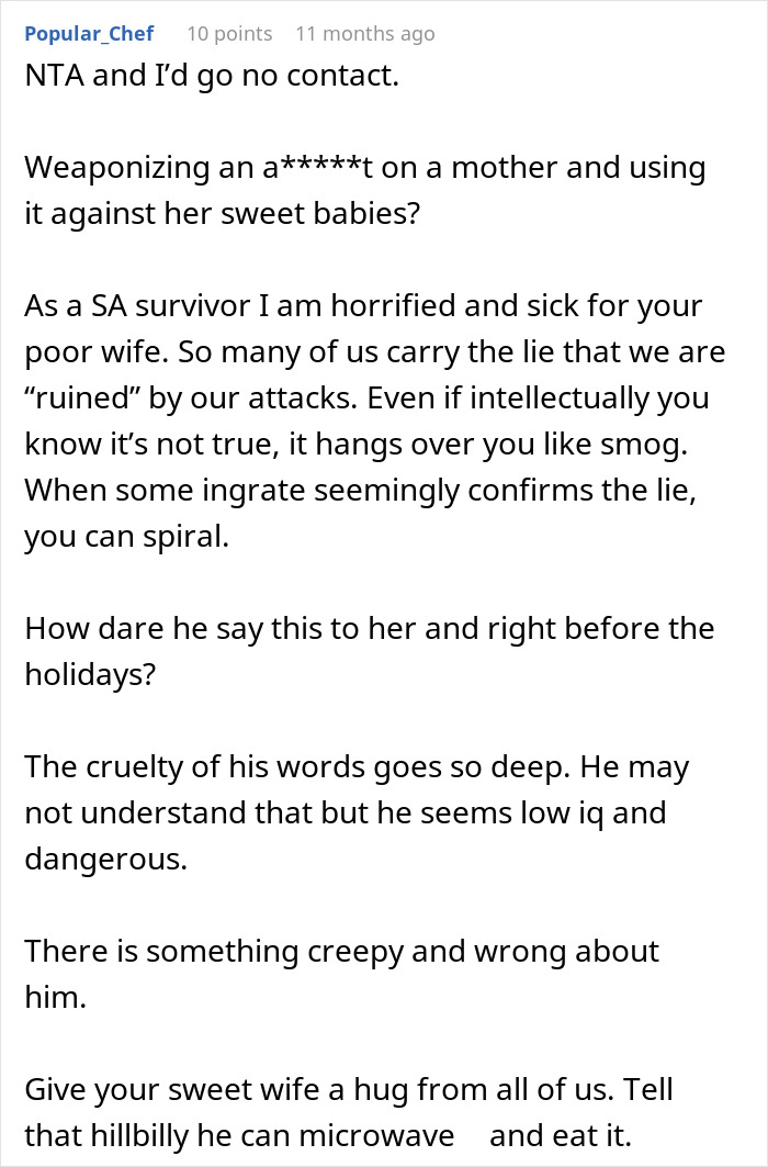 Reddit comment expressing horror and sympathy after man’s theory made BIL’s wife cry, leading to Thanksgiving ban.