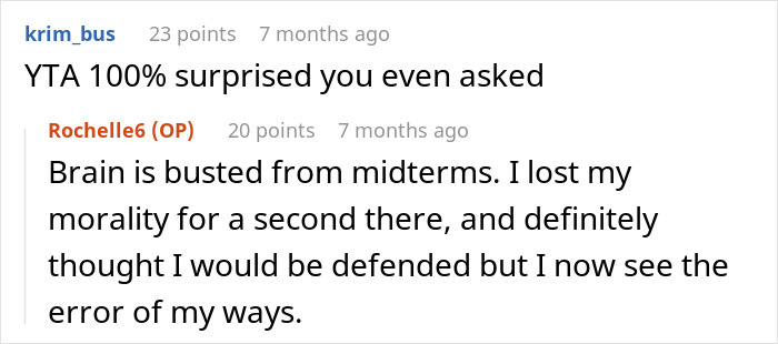 Screenshot of an online discussion where a woman wonders if she’s the jerk for not sharing her chicken sandwich with her cat. Screenshot of an online discussion where a woman wonders if she’s the jerk for not sharing her chicken sandwich with her cat.