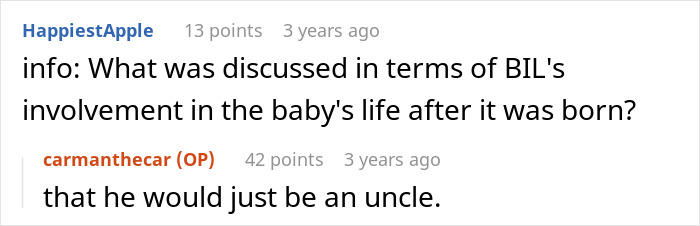 Screenshot of a Reddit conversation discussing a guy helping his sister-in-law conceive using IVF and related family roles. Screenshot of a Reddit conversation discussing a guy helping his sister-in-law conceive using IVF and related family roles.
