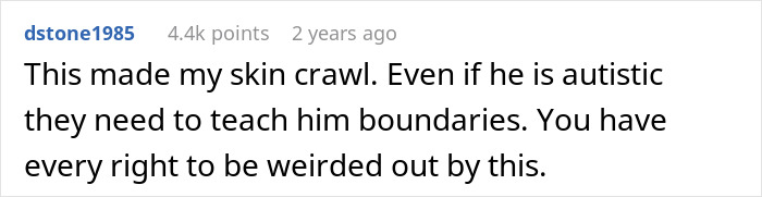 Comment discussing boundary issues and discomfort about an 11-year-old acting creepy around stepsister who just gave birth.