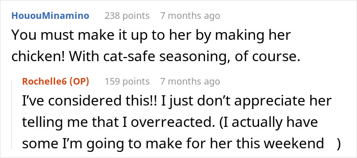 Online discussion about a woman refusing to share her chicken sandwich with her cat, debating if she’s the jerk. Online discussion about a woman refusing to share her chicken sandwich with her cat, debating if she’s the jerk.