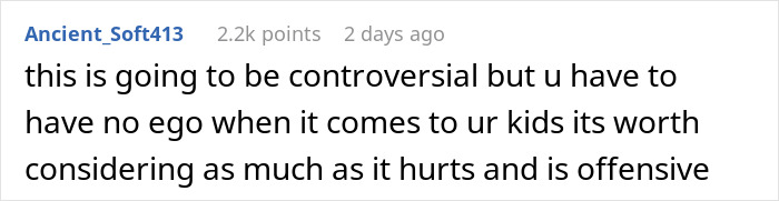 Screenshot of a Reddit comment about parenting challenges and the impact of involving kids in disputes. Screenshot of a Reddit comment about parenting challenges and the impact of involving kids in disputes.