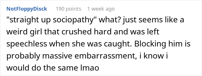 Reddit comment discussing a creepy discovery of hundreds of photos secretly taken by a girlfriend after five weeks of dating. Reddit comment discussing a creepy discovery of hundreds of photos secretly taken by a girlfriend after five weeks of dating.
