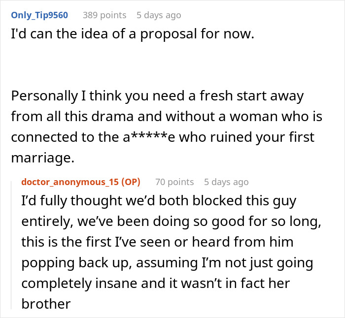 Reddit conversation discussing a guy fearing his best man may target his girlfriend after discovering ex-wife’s cheating.