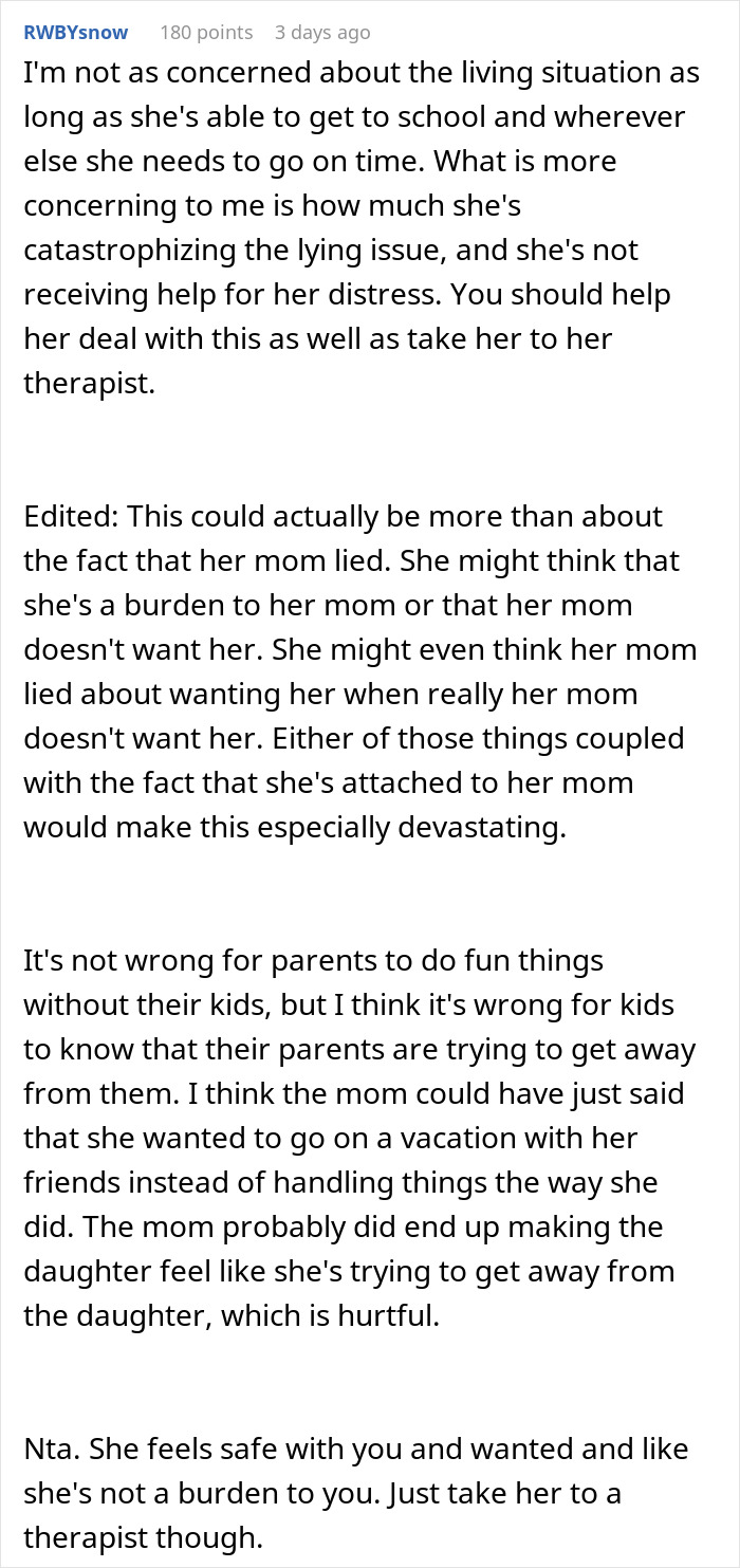 Comment discussing concerns about a woman’s work trip turning into a vacation and her autistic child refusing to go home.