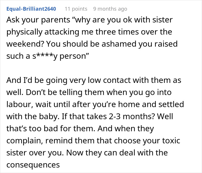 ALT text: Screenshot of a Reddit comment discussing going no-contact with a toxic sister after physical attacks during Thanksgiving. ALT text: Screenshot of a Reddit comment discussing going no-contact with a toxic sister after physical attacks during Thanksgiving.