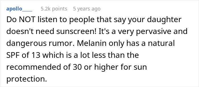 Comment warning about the importance of sunscreen for children with melanin and sun protection advice. Comment warning about the importance of sunscreen for children with melanin and sun protection advice.
