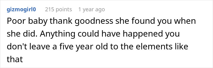 Screenshot of an online comment expressing concern over parents abandoning a 5-year-old daughter and neighbor calling CPS quickly. Screenshot of an online comment expressing concern over parents abandoning a 5-year-old daughter and neighbor calling CPS quickly.