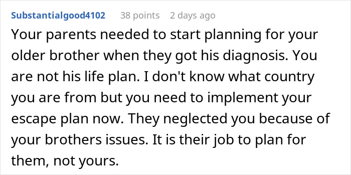 Comment highlighting neglect faced by sibling of autistic and epileptic brothers as parents demand part of her salary.