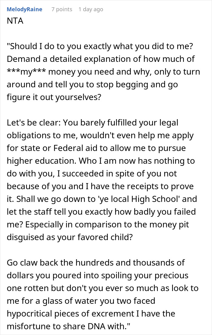 Text from a user expressing anger about parents spoiling daughter and neglecting son, causing family financial struggle. Text from a user expressing anger about parents spoiling daughter and neglecting son, causing family financial struggle.