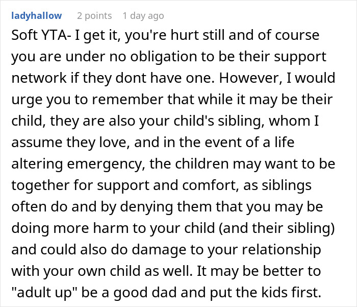 Comment on relationship challenges, support expectations, and family dynamics after separation and new partners involved. Comment on relationship challenges, support expectations, and family dynamics after separation and new partners involved.