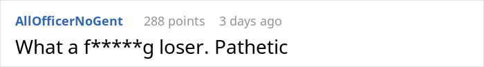 Screenshot of an online comment reading What a f*****g loser. Pathetic about a man leaving wife for a younger woman story. Screenshot of an online comment reading What a f*****g loser. Pathetic about a man leaving wife for a younger woman story.