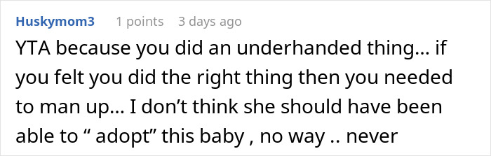 Screenshot of a Reddit comment discussing reporting a sister to CPS over an illegal adoption plan.
