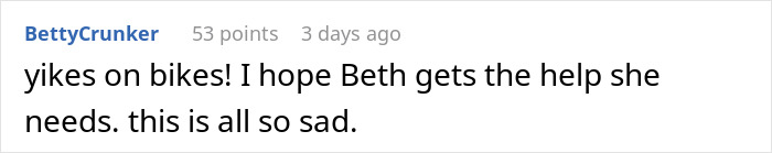 User comment expressing concern and sadness about Beth needing help, related to sister revealed dead brother lie topic.