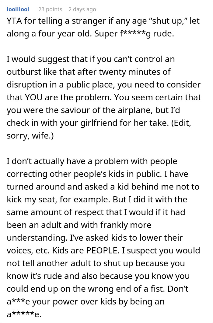 Reddit user discusses telling disruptive kid on a plane to be quiet, sparking conflict with the mom over trauma concerns. Reddit user discusses telling disruptive kid on a plane to be quiet, sparking conflict with the mom over trauma concerns.