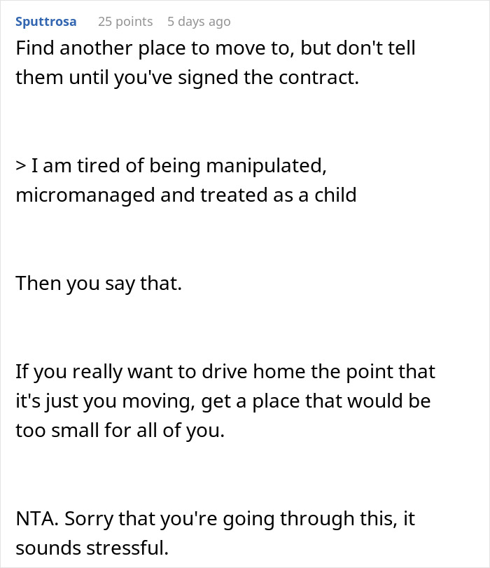 Alt text: Online advice about manipulative parents exploiting adult daughter financially and emotionally with stressful family dynamics.
