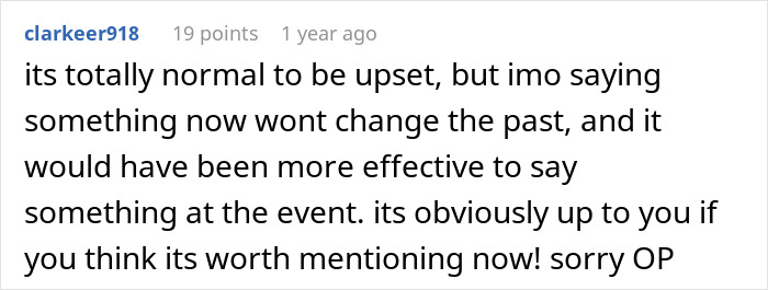 Screenshot of a social media comment discussing upset feelings about a wedding dress controversy involving a bride and cousin. Screenshot of a social media comment discussing upset feelings about a wedding dress controversy involving a bride and cousin.