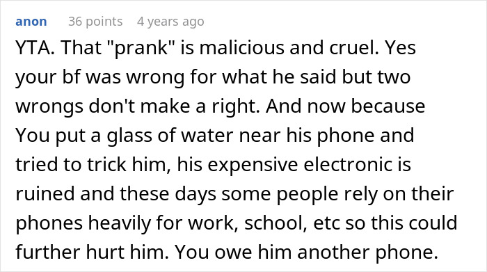 Woman tries to teach her boyfriend empathy by a prank, accidentally damaging his expensive phone with water near it. Woman tries to teach her boyfriend empathy by a prank, accidentally damaging his expensive phone with water near it.