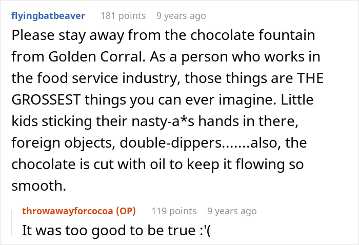 Screenshot of a Reddit conversation about food safety concerns highlighting issues relevant to parents lied food allergies daughter no contact.