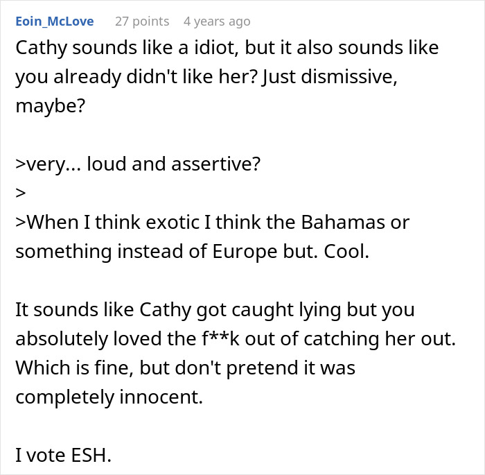 Text conversation showing a woman embarrassing new colleague by speaking a language she claimed to know well. Text conversation showing a woman embarrassing new colleague by speaking a language she claimed to know well.