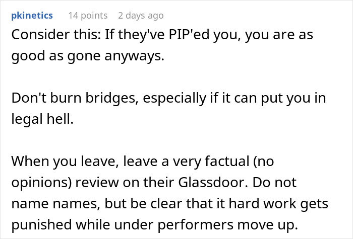 Alt text: Employee considers making life more difficult by exposing management and HR to coworkers through a factual Glassdoor review. Alt text: Employee considers making life more difficult by exposing management and HR to coworkers through a factual Glassdoor review.