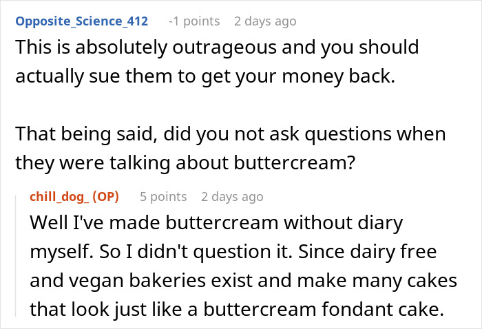 Screenshot of a Reddit conversation about wedding vendors leaving a bride without cupcakes due to her allergy concerns. Screenshot of a Reddit conversation about wedding vendors leaving a bride without cupcakes due to her allergy concerns.