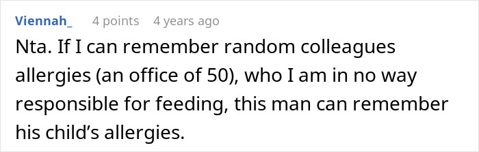 Comment discussing a teen telling dad would’ve remembered if cared after cake fail, highlighting family and allergy concerns. Comment discussing a teen telling dad would’ve remembered if cared after cake fail, highlighting family and allergy concerns.