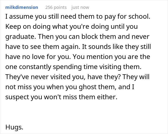 Commenter discussing anger toward parents after being dumped at boarding school, reflecting teen emotional struggle and resentment.