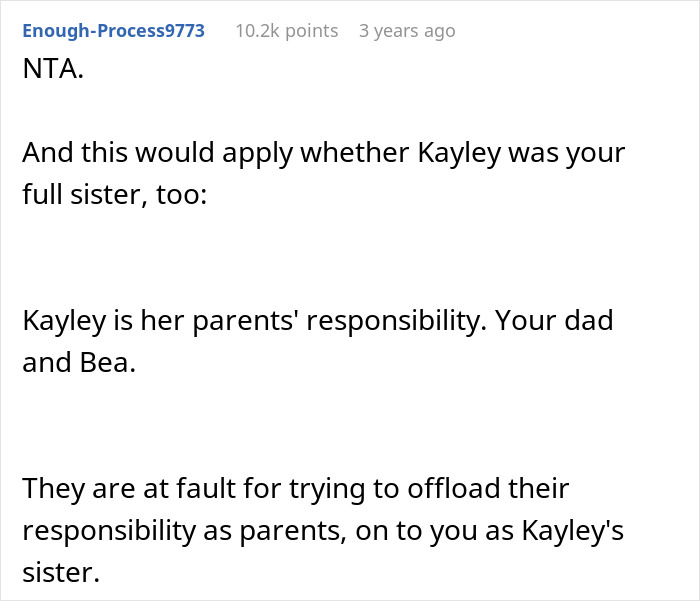 Text conversation discussing caregiver role responsibility for disabled stepsister and refusal to accept the role. Text conversation discussing caregiver role responsibility for disabled stepsister and refusal to accept the role.