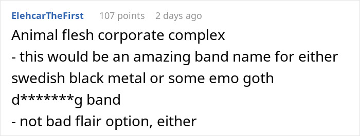 Comment thread discussing a humorous band name idea, mentioning obnoxious dinner guest and dreadful husband keywords. Comment thread discussing a humorous band name idea, mentioning obnoxious dinner guest and dreadful husband keywords.