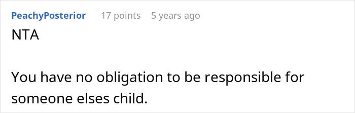 Comment stating no obligation to be responsible for someone else's child, discussing woman unable to afford miracle baby adoption.