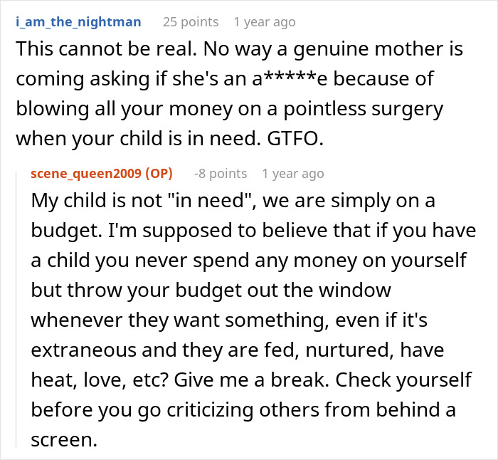 Reddit discussion shows single mom expecting support after spending thousands on plastic surgery, facing harsh online backlash. Reddit discussion shows single mom expecting support after spending thousands on plastic surgery, facing harsh online backlash.