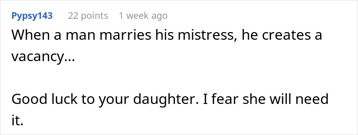 Comment on a forum post discussing a mistress turned wife’s concerns about her absentee husband wanting a third child. Comment on a forum post discussing a mistress turned wife’s concerns about her absentee husband wanting a third child.