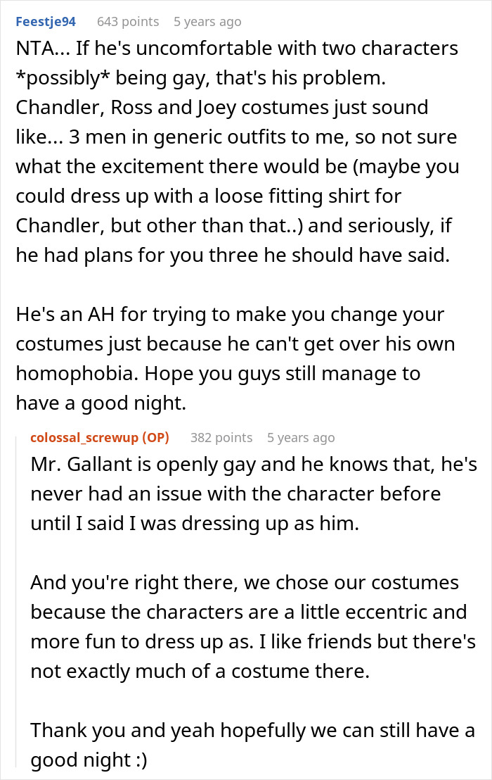 Reddit discussion about masculinity fragility and discomfort over Halloween costumes causing relationship tension. Reddit discussion about masculinity fragility and discomfort over Halloween costumes causing relationship tension.