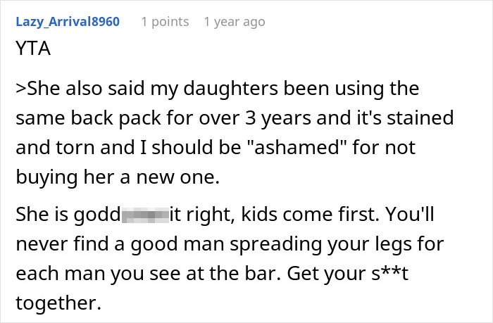 Screenshot of online comment criticizing a single mom about plastic surgery expenses and parenting priorities. Screenshot of online comment criticizing a single mom about plastic surgery expenses and parenting priorities.