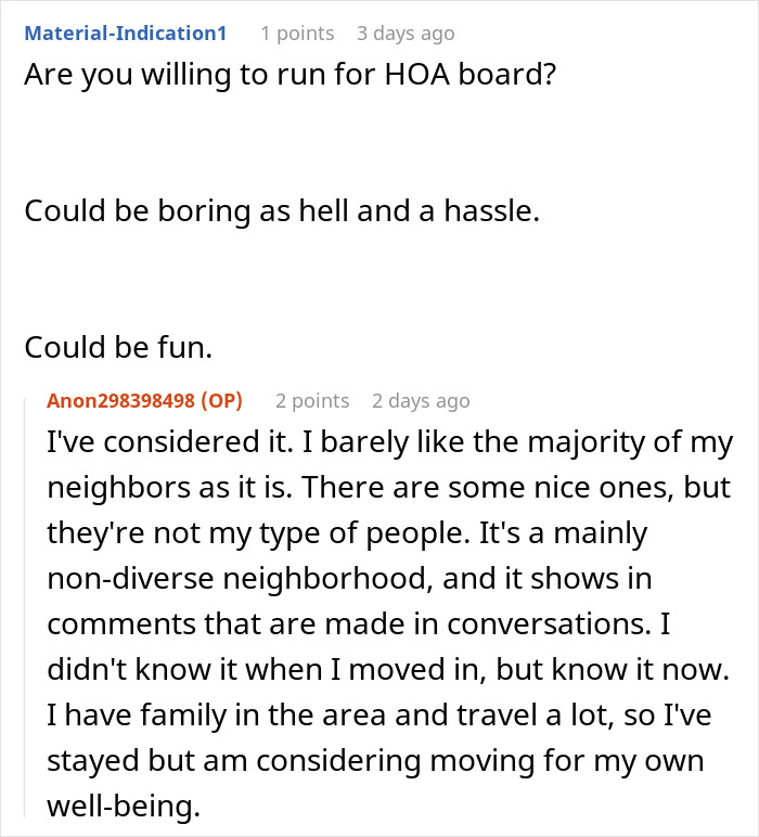 Forum discussion text about challenges of being an HOA board member amid neighborhood conflicts over pet ownership rules. Forum discussion text about challenges of being an HOA board member amid neighborhood conflicts over pet ownership rules.