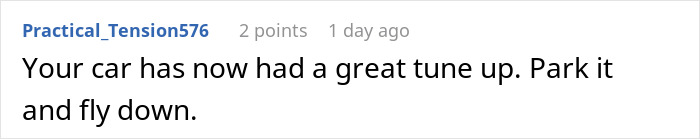 Comment discussing a car tune-up encouraging to park and fly down, related to family separate drive Disneyland. Comment discussing a car tune-up encouraging to park and fly down, related to family separate drive Disneyland.