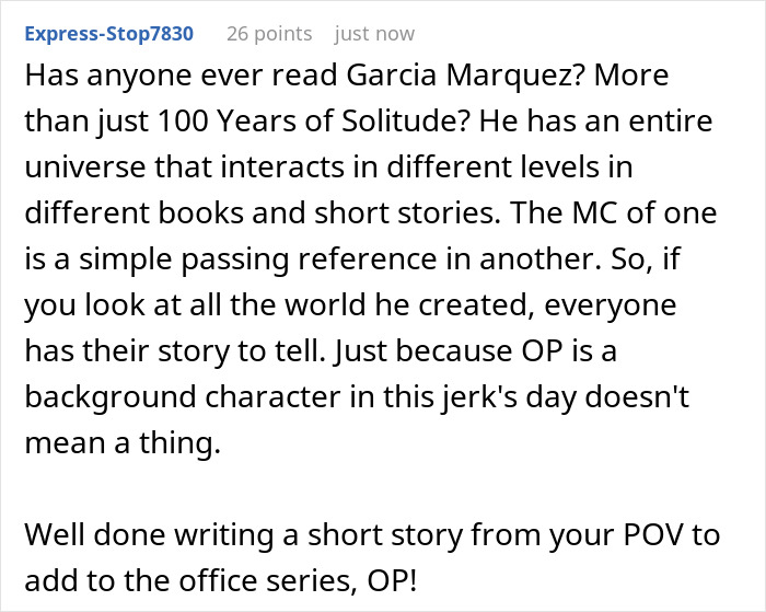 Screenshot of a forum comment discussing quiet work gossip drama and complex character interactions in stories. Screenshot of a forum comment discussing quiet work gossip drama and complex character interactions in stories.