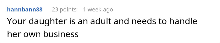 Commenter expressing opinion on adult daughter handling her own business amid absentee husband and family concerns. Commenter expressing opinion on adult daughter handling her own business amid absentee husband and family concerns.