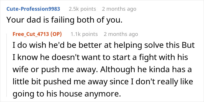 Text conversation about a woman obsessed with being a bonus mom, feeling crushed as stepdaughter claims the mom role is taken. Text conversation about a woman obsessed with being a bonus mom, feeling crushed as stepdaughter claims the mom role is taken.