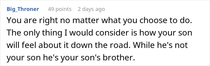 Screenshot of an online comment discussing family dynamics and expectations related to a woman, her ex-husband, and relationships. Screenshot of an online comment discussing family dynamics and expectations related to a woman, her ex-husband, and relationships.