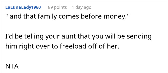 Screenshot of a Reddit comment about a guy mooching off his cousin and refusing to pay $400 rent for six months. Screenshot of a Reddit comment about a guy mooching off his cousin and refusing to pay $400 rent for six months.