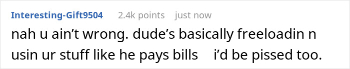 Screenshot of an online comment expressing frustration about a roommate's boyfriend using fancy products without permission. Screenshot of an online comment expressing frustration about a roommate's boyfriend using fancy products without permission.