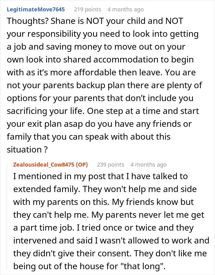 Online discussion about parents caring for disabled son and challenges with family support and independence. Online discussion about parents caring for disabled son and challenges with family support and independence.