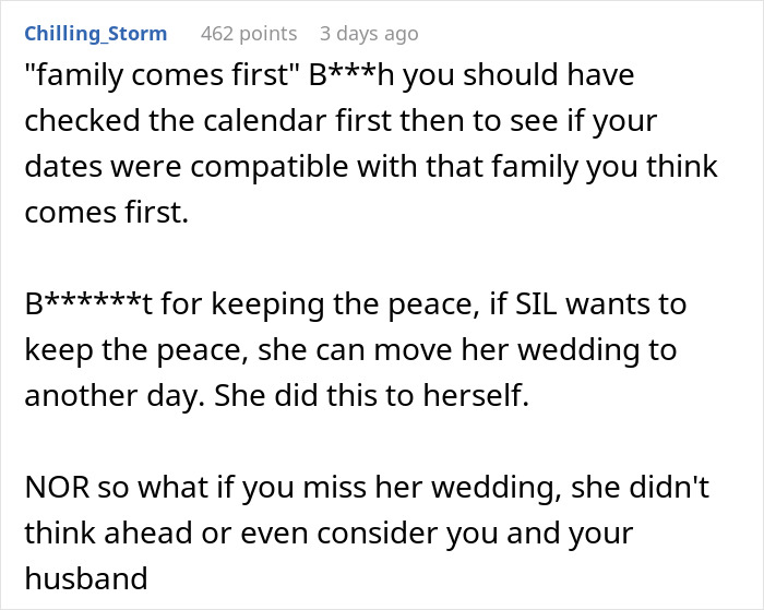 Text post discussing selfish SIL trying to ruin couple's honeymoon with surprise wedding and her reaction when they go anyway.