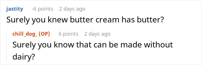 Screenshot of a conversation about wedding vendors and issues with cupcakes due to the bride's allergy to dairy products. Screenshot of a conversation about wedding vendors and issues with cupcakes due to the bride's allergy to dairy products.