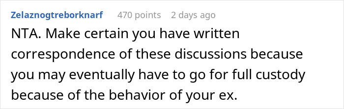 Screenshot of a Reddit comment advising documentation of discussions due to concerns about a cheater wanting rich ex to provide for her kids. Screenshot of a Reddit comment advising documentation of discussions due to concerns about a cheater wanting rich ex to provide for her kids.
